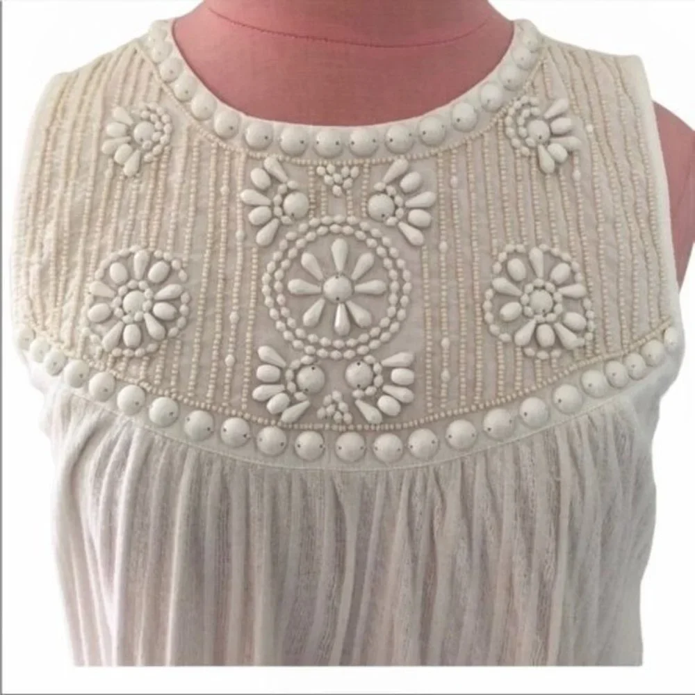 Anthropologie Moulinette Soeurs Bristol Embellished Top in Ivory Size S